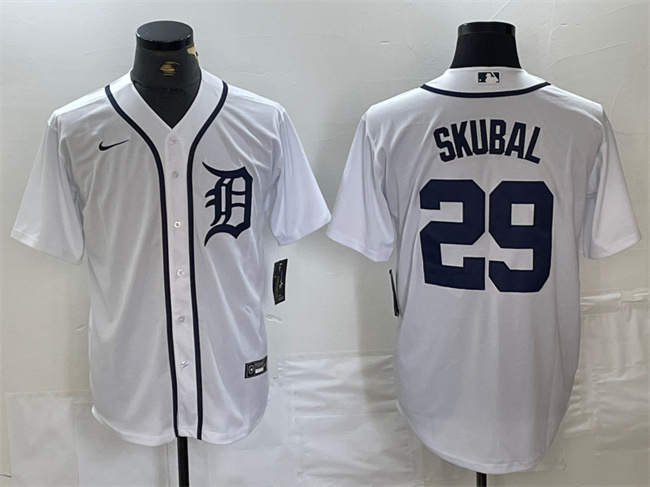 Men's Detroit Tigers #29 Tarik Skubal White Cool Base Stitched Baseball Jersey